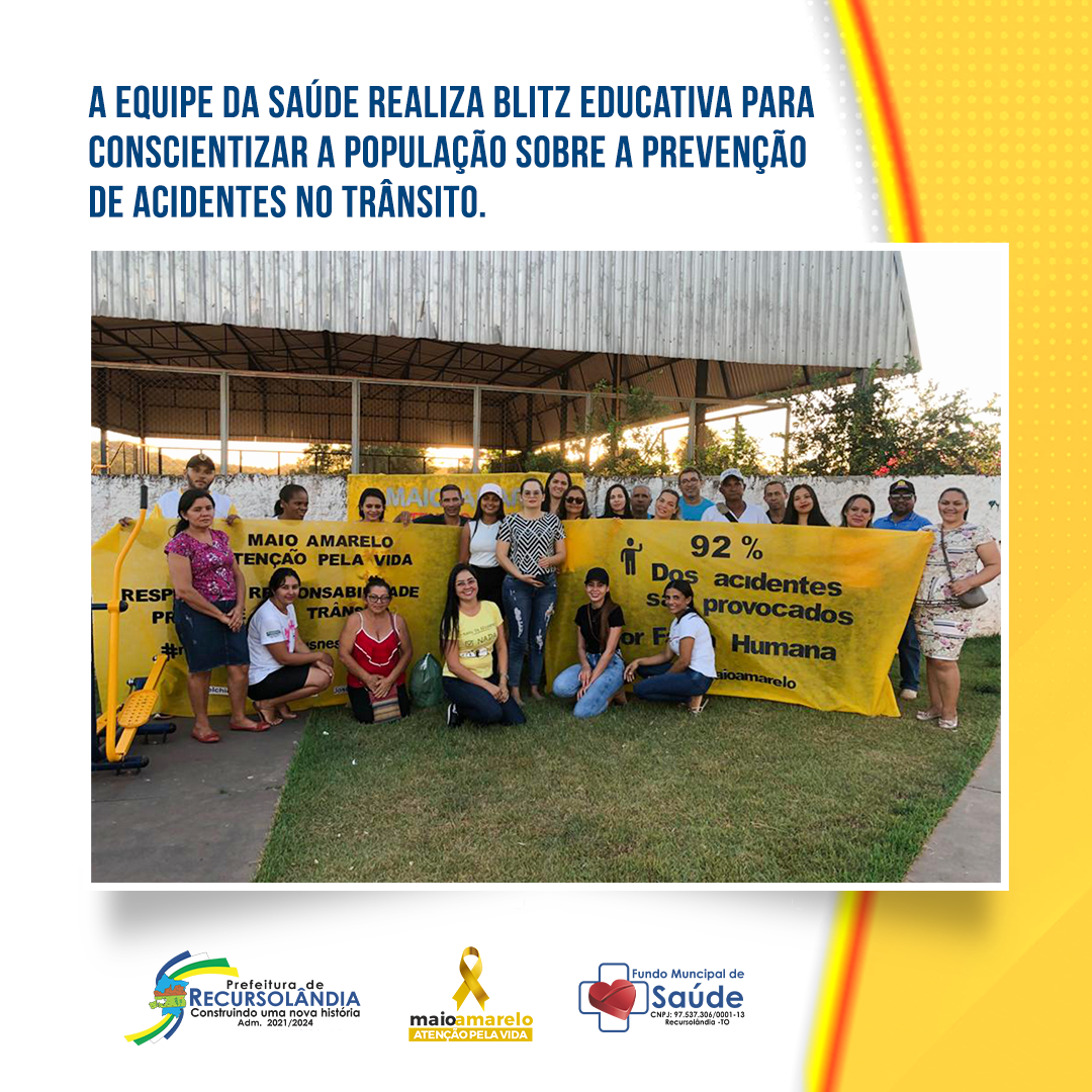 Equipe da saúde realiza blitz educativa para conscientizar a população sobre a prevenção de acidentes no trânsito.